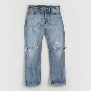 Buck Mason PO 3015 Button Fly Stone Washed Ripped Jeans 28x26 Skinny